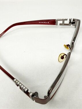 Helium Paris Bordeaux Red Rectangular Eyeglasses Frames Rhinestone Arms